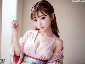 A woman in a purple kimono is posing for a picture.