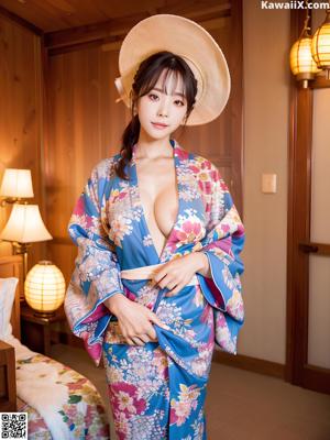 A woman in a purple kimono posing for the camera.