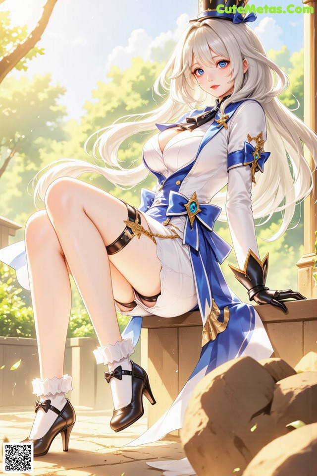 Hentai - Luminous Charm of the Aquatic Enchantress Set.2 20250126 Part 3 No.6cb496 A woman in a blue and white dress sitting on a bench.