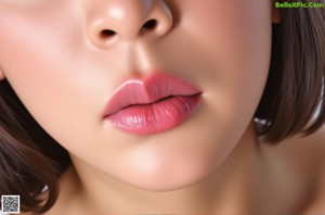 A close up of a woman's face with long brown hair.