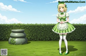 a woman in a green dress sitting on a couch