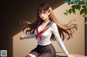 A woman in a school uniform is posing for a picture.