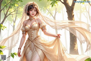 A woman in a wedding dress sitting in a tree.