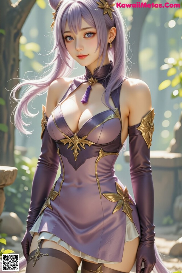 Hentai - Sovereign of Lightning in Exquisite Garb Set.2 20250126 Part 1 No.104a5f A woman with long purple hair wearing a purple dress.