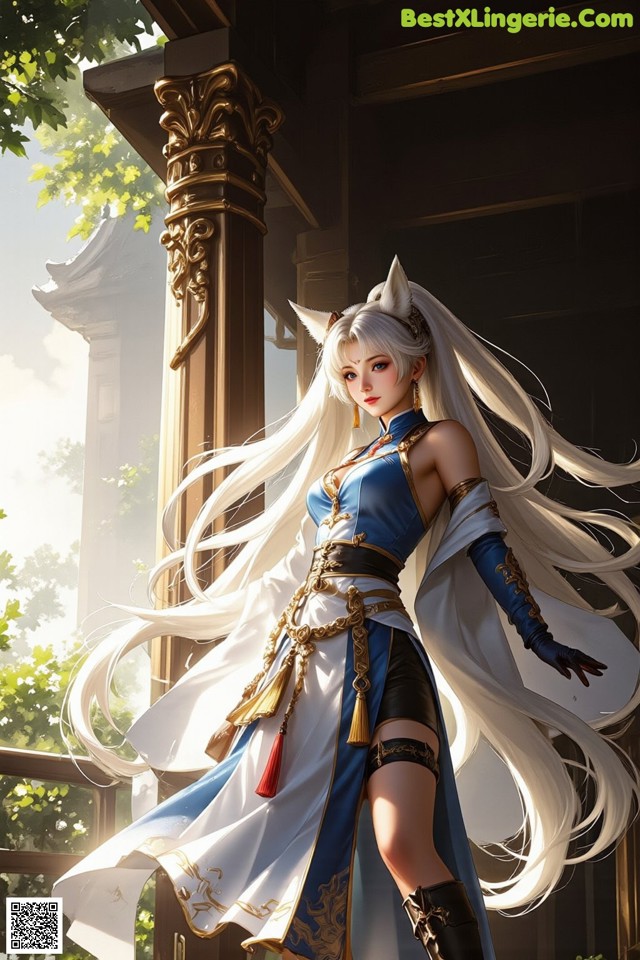 Hentai - Exotic Allure of the Untamed Lands Set.2 20250125 Part 9 No.6da2c7 A woman with long white hair standing in front of a building.