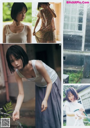 A collage of photos of a girl holding a broom.
