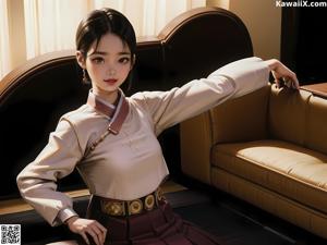 A woman in a white dress is posing for the camera.