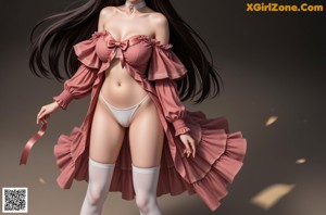 A woman in a pink and white dress is posing for a picture.