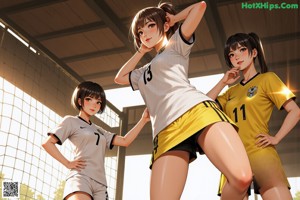A woman standing on a soccer field in front of a crowd.